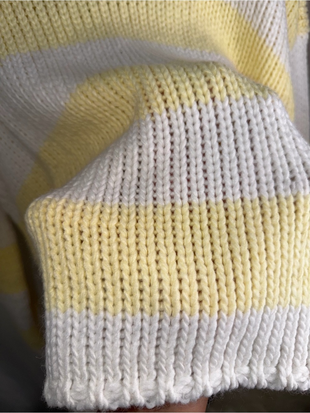 Oversized Yellow & White Stripe Knit Sweater XL - Picture 9 of 10